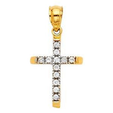 Load image into Gallery viewer, 14k Yellow Gold 11mm Cross CZ Religious Pendant
