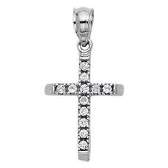 14k White Gold 11mm Cross CZ Religious Pendant