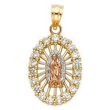 14k Tri Color Gold 13mm CZ Religious Guadalupe Pendant