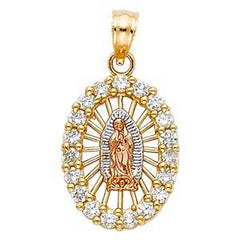 14k Tri Color Gold 13mm CZ Religious Guadalupe Pendant