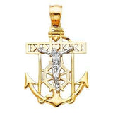 14k Two Tone Gold 18mm Jesus Crucifix Anchor Religious Pendant
