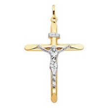 Load image into Gallery viewer, 14K Two Tone 30mm Jesus Religious Crucifix Cross Pendant