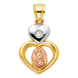 14K Tricolor CZ OUR LADY OF GUADALUPE PENDANT