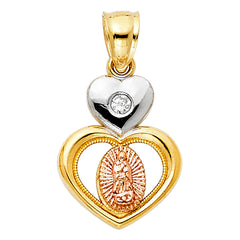14K Tricolor CZ OUR LADY OF GUADALUPE PENDANT