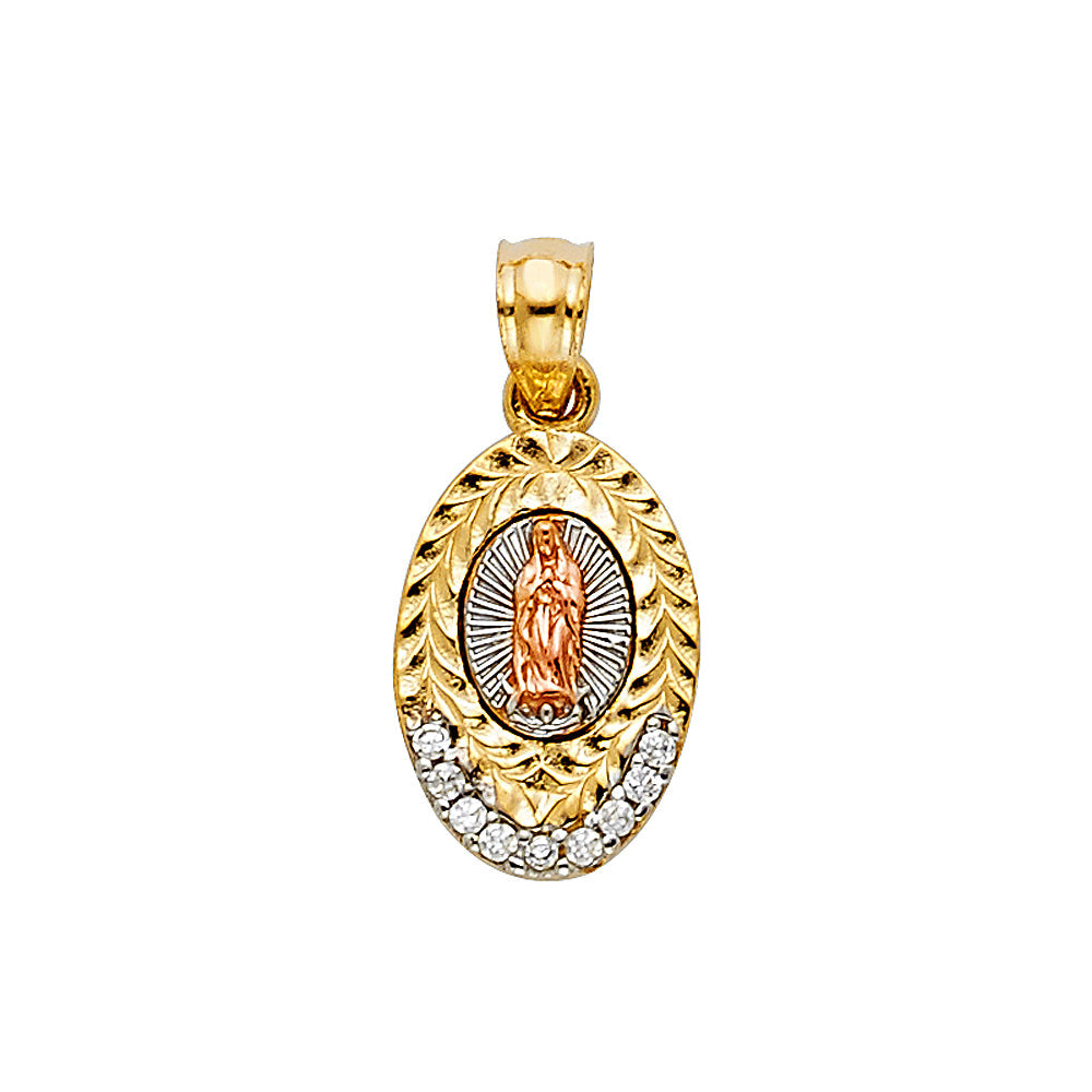 14K Tricolor CZ OUR LADY OF GUADALUPE PENDANT