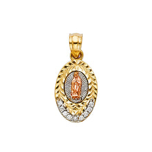 Load image into Gallery viewer, 14K Tricolor CZ OUR LADY OF GUADALUPE PENDANT