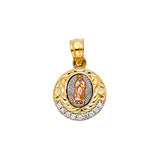 14K Tricolor CZ OUR LADY OF GUADALUPE PENDANT