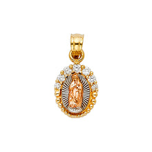 Load image into Gallery viewer, 14K Tricolor CZ OUR LADY OF GUADALUPE PENDANT