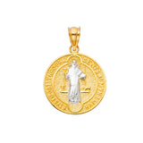 14k Two Tone Gold Double Sided Round Religious Pendant