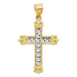 14K Gold 20mm Two Tone Cross Religious Pendant