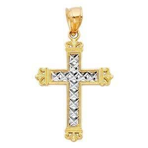 14K Gold 20mm Two Tone Cross Religious Pendant
