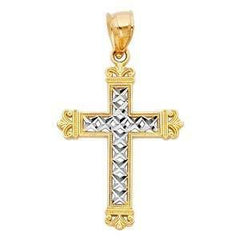 14K Gold 20mm Two Tone Cross Religious Pendant