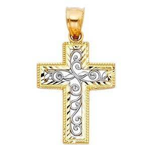 14K Gold 18mm Two Tone Cross Religious Pendant