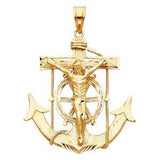14k Yellow Gold 63mm Mariner Religious Crucifix Anchor Pendant