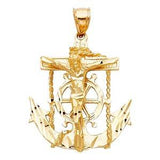 14k Yellow Gold 28mm Mariner Religious Crucifix Anchor Pendant