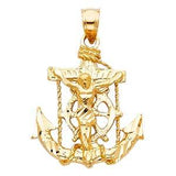 14k Yellow Gold 22mm Mariner Religious Crucifix Anchor Pendant