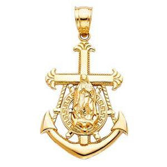 14k Yellow Gold 19mm Religious Guadalupe Anchor Pendant