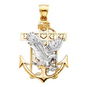14k Yellow Gold 22mm Mariner Eagle Anchor Pendant