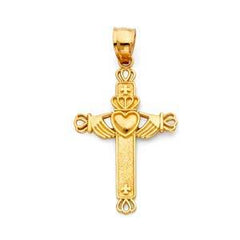 14K Yellow Gold 20mm Claddagh Cross Religious Pendant