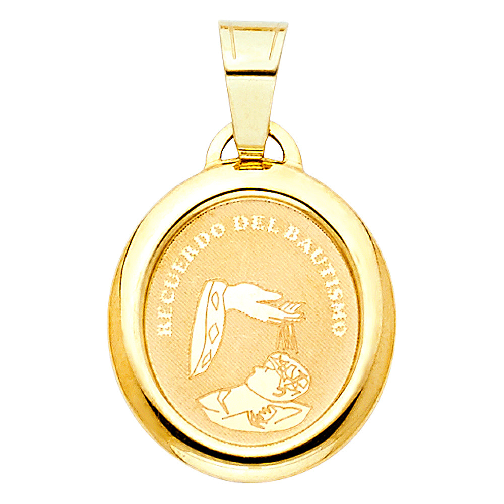 14K Yellow Gold 11mm Religious Baptism Pendant