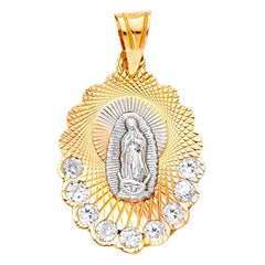 14K Tri Color 14mm Religious Guadalupe CZ Pendant