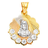 14K Tri Color 14mm Religious Guadalupe CZ Pendant