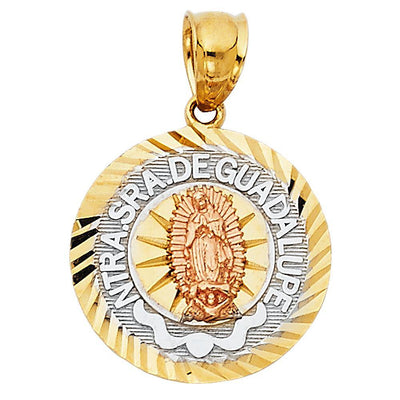 14K Tri Color 17mm Religious Guadalupe Pendant - silverdepot
