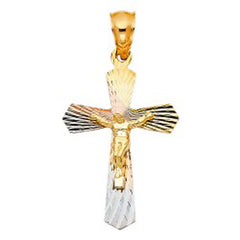 14K Tri Color 21mm Religious Crucifix Stamp Pendant
