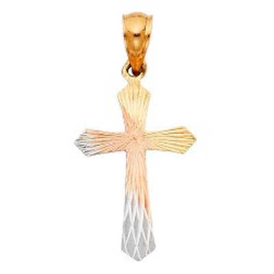 14K Tri Color 15mm Religious Cross Stamp Pendant - silverdepot