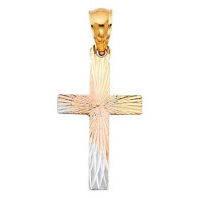 14K Tri Color 13mm Religious Cross Stamp Pendant - silverdepot