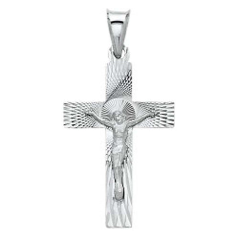 14K White Gold 18mm Religious Crucifix Stamp Pendant