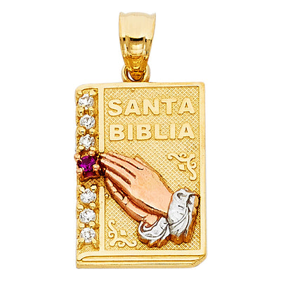 14K Tricolor CZ PRAYING HANDS PENDANT