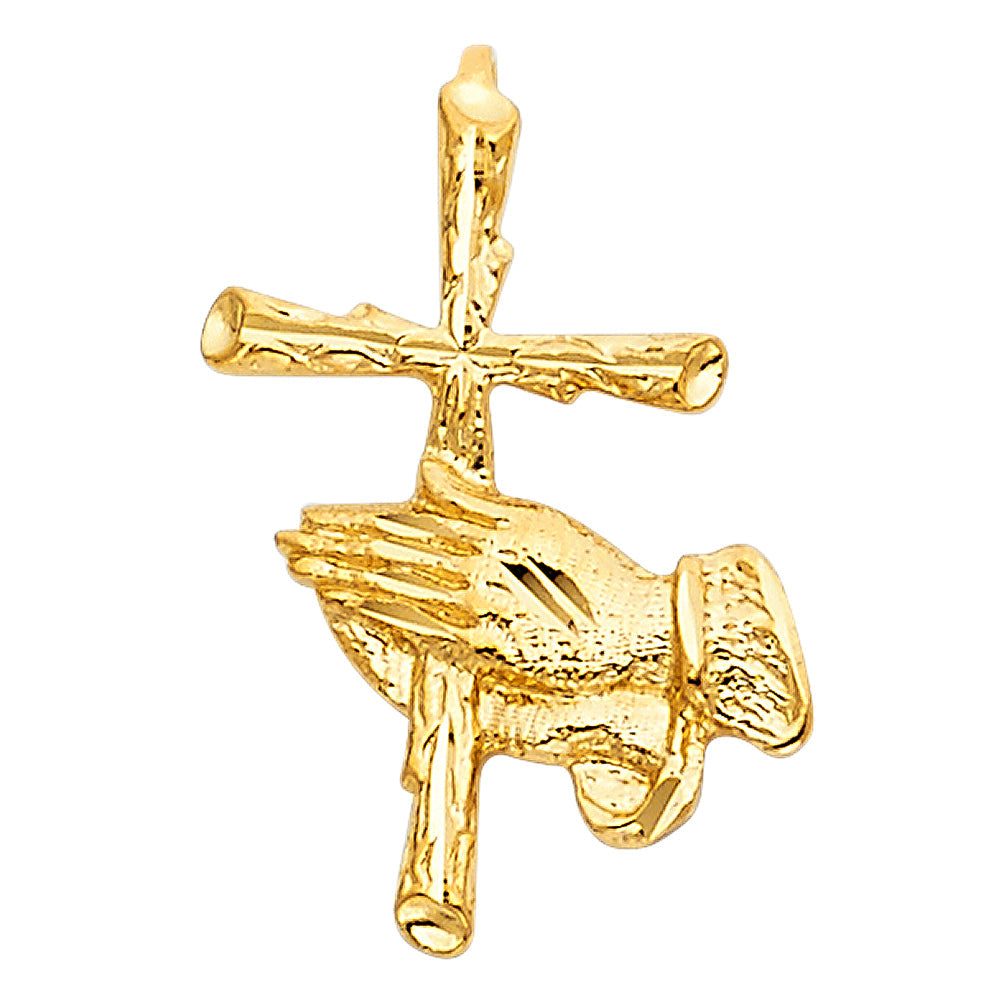 14K Yellow PRAYING HAND W/ CROSS PENDANT