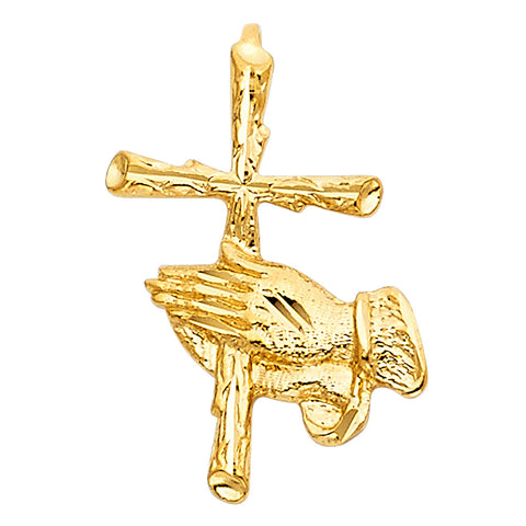 14K Yellow PRAYING HAND W/ CROSS PENDANT