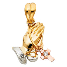 Load image into Gallery viewer, 14K Tricolor CZ PRAYING HANDS PENDANT