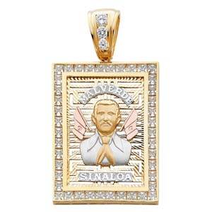 14k Tri Color Gold 43mm CZ Malverde Sinaloa Assorted Pendant