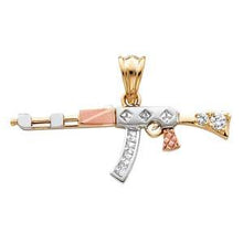 Load image into Gallery viewer, 14k Tri Color Gold 47mm CZ Rifle Gun Assorted Pendant