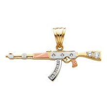 Load image into Gallery viewer, 14k Tri Color Gold 65mm CZ Rifle Gun Assorted Pendant