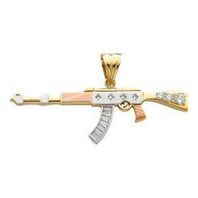 Load image into Gallery viewer, 14k Tri Color Gold 91mm CZ Rifle Gun Assorted Pendant
