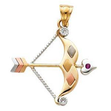 Load image into Gallery viewer, 14k Tri Color Gold 29mm CZ Bow And Arrow Assorted Pendant