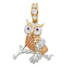 Load image into Gallery viewer, 14k Tri Color Gold 29mm CZ Owl Assorted Pendant
