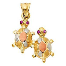 Load image into Gallery viewer, 14k Tri Color Gold 20mm Twin Turtle Assorted Pendant