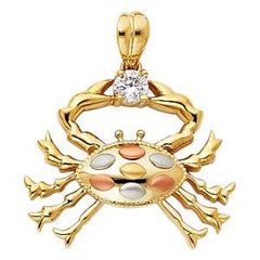 14k Tri Color Gold 25mm CZ Crab Assorted Pendant
