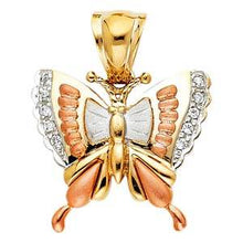 Load image into Gallery viewer, 14k Tri Color Gold 23mm CZ Butterfly Assorted Pendant