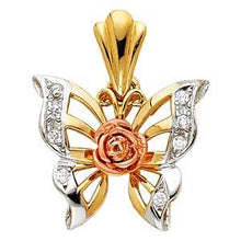 Load image into Gallery viewer, 14k Tri Color Gold 19mm CZ Butterfly Assorted Pendant