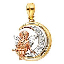Load image into Gallery viewer, 14k Tri Color Gold 17mm CZ Angel Assorted Pendant