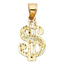 Load image into Gallery viewer, 14k Yellow Gold 12mm Dollar Sign Assorted Pendant
