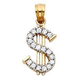 14k Yellow Gold 10mm CZ Dollar Sign Assorted Pendant