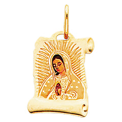 14K Yellow Gold 13mm Guadalupe Enamel Picture Religious Pendant