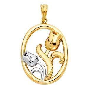 14K Gold 17mm Two Tone Rose Pendant - silverdepot